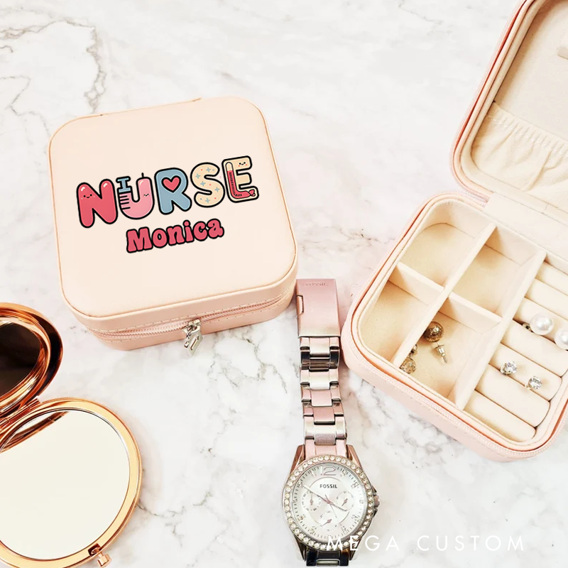 Personalized Jewelry Box for Nurse Custom Cute Nurse Lettering Design Travel Jewelry Box Nurse Appreciation Gift 