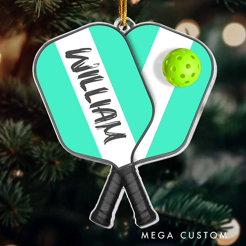 Personalized Pickleball Paddle Christmas Ornament with Custom Name and Festive Design