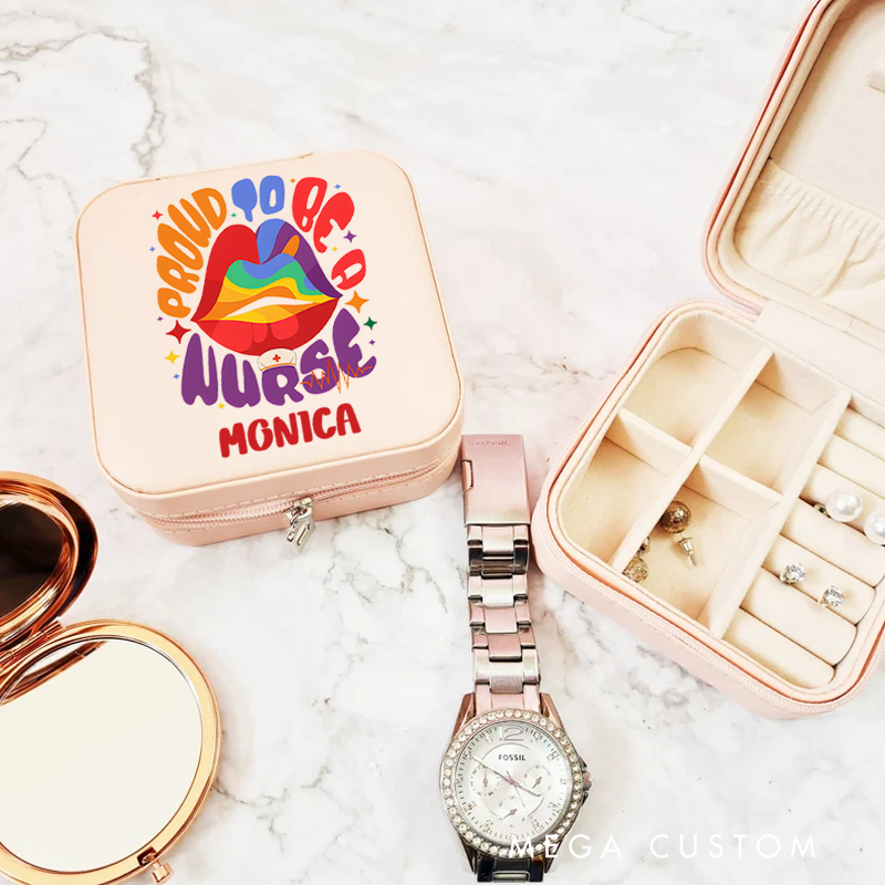 Personalized Jewelry Box for Nurse Custom Proud to Be a Nurse Design Travel Jewelry Box Leather Jewelry Organizer Nurse Appreciation Gift 