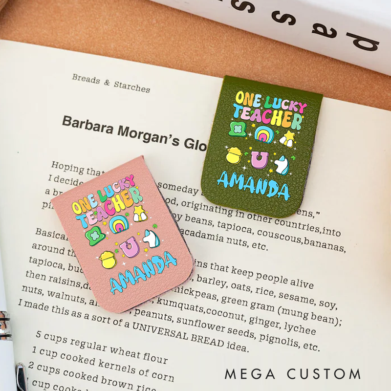 Personalized Teacher Leather Magnetic Bookmark One Lucky Teacher Colorful Charm Design Cheerful and Fun Style Gift for Teachers