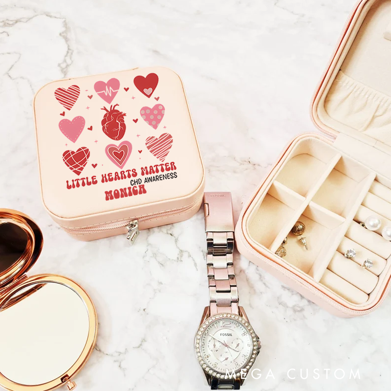 Personalized Jewelry Box for Nurse Custom Little Hearts Matter Design Travel Jewelry Box Leather Jewelry Organizer Nurse Appreciation Gift 