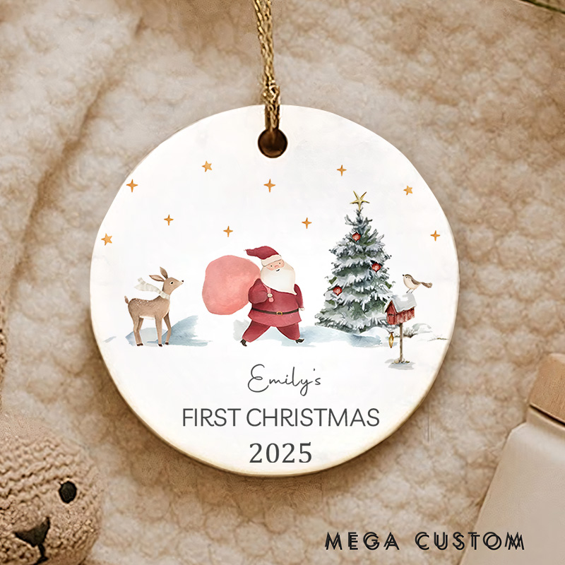 Personalized Baby's First Christmas Ornament Featuring Magical Holiday Scene Christmas Ornament