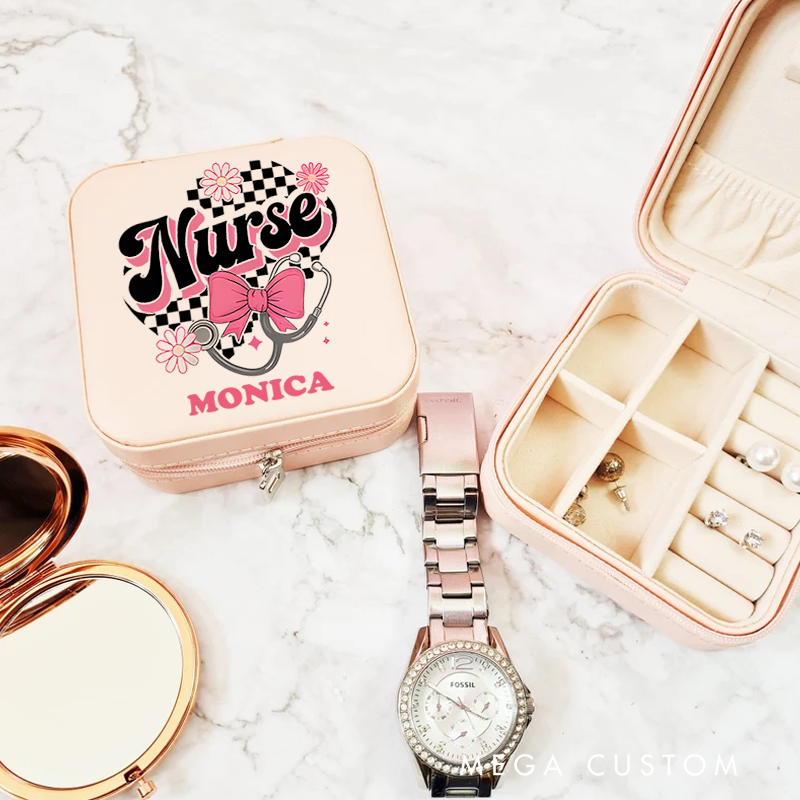 Personalized Jewelry Box for Nurse Custom Nurse Chic and Caring Design Travel Jewelry Box Leather Jewelry Organizer Nurse Appreciation Gift 