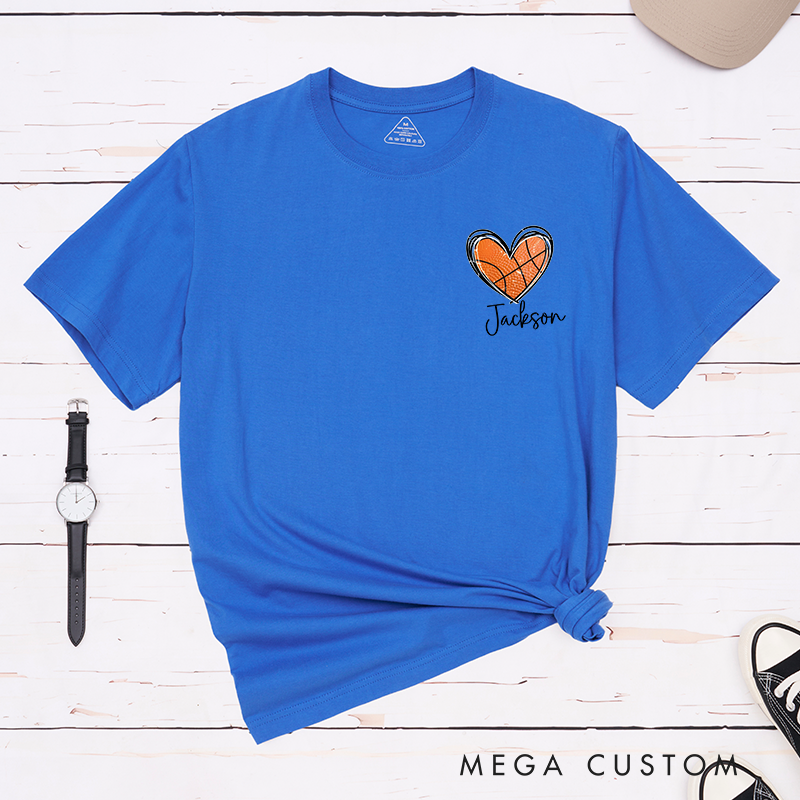 Personalized Basketball Heart T-Shirt with Custom Name and Comfort Colors Design