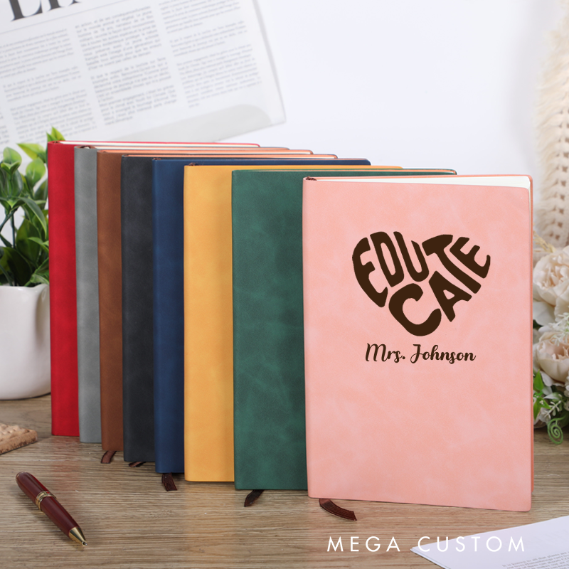 Personalized Leather Notebook for Teacher Educate Heart Shape Leather Journal Teacher Appreciation Gift