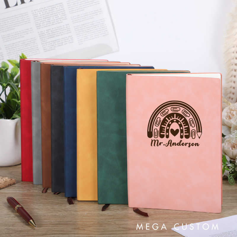 Personalized Leather Notebook for Teacher Rainbow Shape Leather Journal Teacher Appreciation Gift