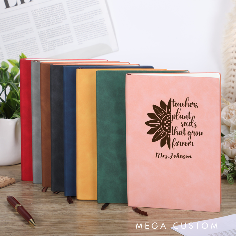 Personalized Leather Notebook for Teacher Teachers Plant Seeds That Grow Forever Leather Journal Teacher Appreciation Gift