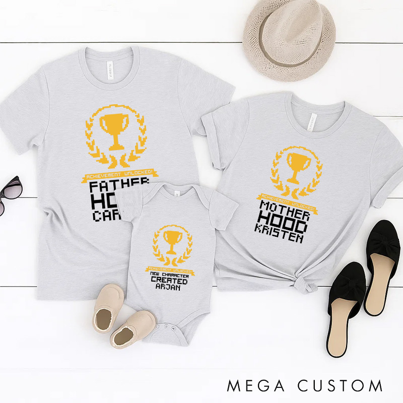 Personalized New Achievement Family Matching T-Shirts New Father Mother Shirts Funny Gamer Family Shirts Newborn Baby Gaming Shirt Father's Day