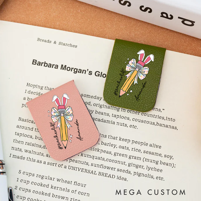 Personalized Teacher Leather Magnetic Bookmark Bunny Ears Pencil and Bow Design Thoughtful and Fun Gift for Teachers