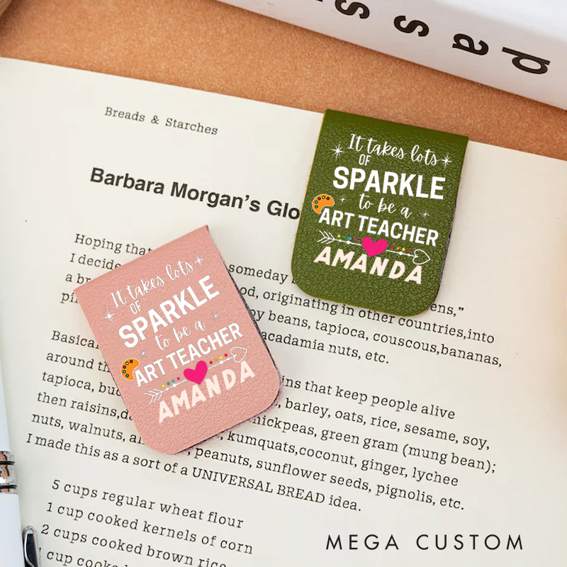 Personalized Teacher Leather Magnetic Bookmark Lots of Sparkle Art Teacher Design Cheerful and Fun Style Gift for Teachers