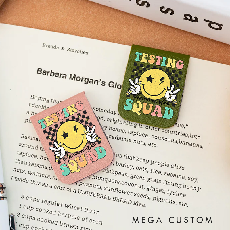 Personalized Teacher Leather Magnetic Bookmark Testing Squad Smiley Face Design Fun and Motivational Gift for Teachers