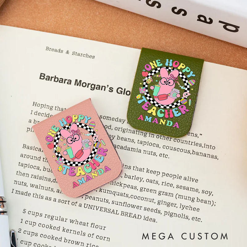 Personalized Teacher Leather Magnetic Bookmark Some Hoppy Teacher Bunny Design Cheerful and Fun Gift for Teachers