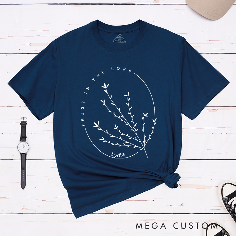 Personalized Trust in the Lord Classic T-Shirt with Delicate Branches Design Cotton Tee Sunday Church Shirt Easter Birthday Gift for Christians