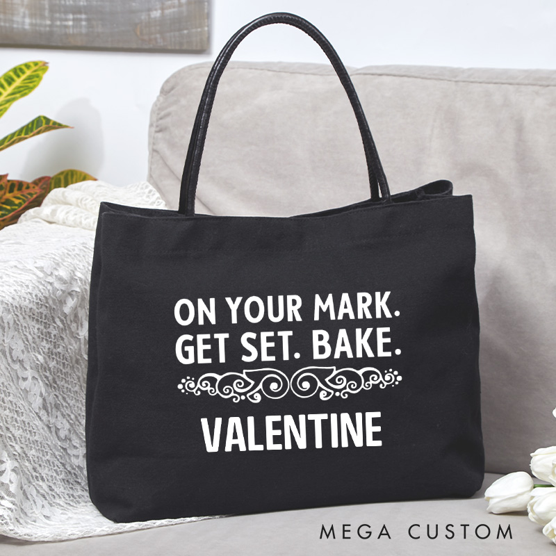 Personalized On Your Mark Get Set British Baking Tote Bag Baking Canvas Bag Bakery Bag with Name Backing Lover Gift Baker Gift