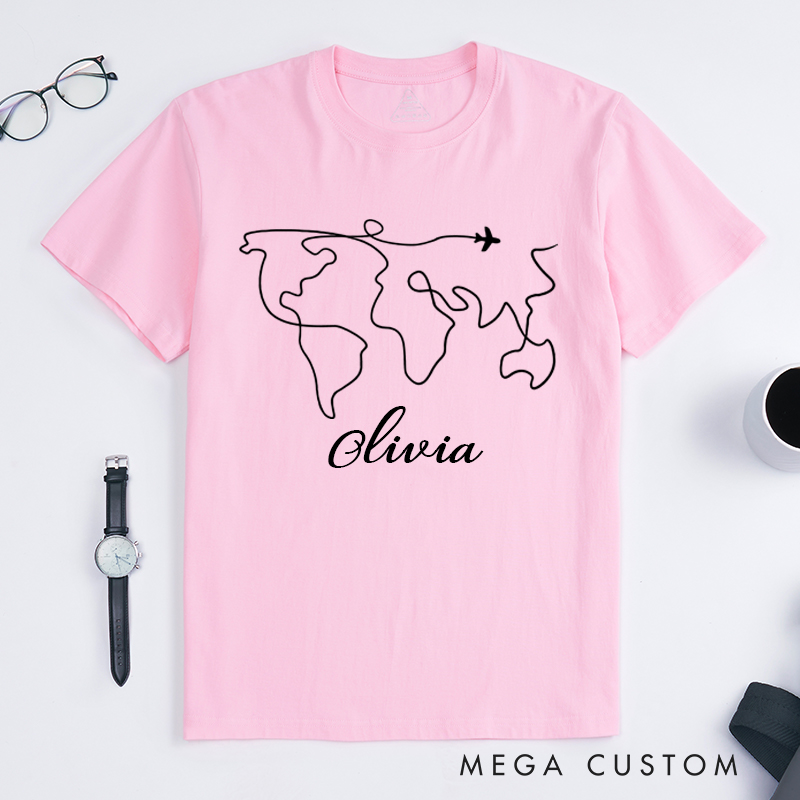 Personalized Travel Classic T-Shirts World Map Travel Shirt Gift for Traveling Lovers Traveler Gift