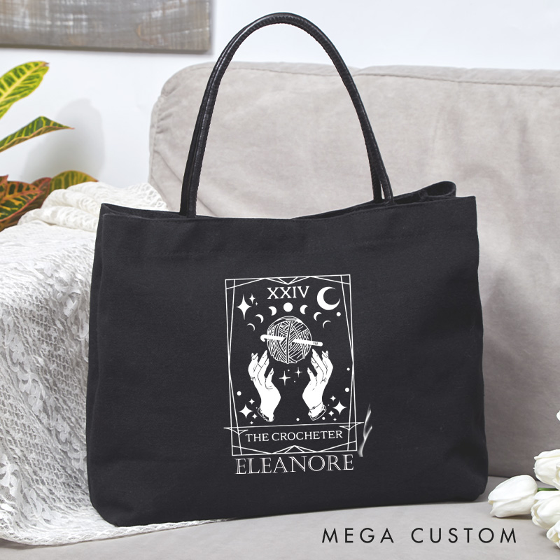 Personalized The Crocheter Tote Bag Crocheting Lover Bag with Name Yarn Lovers Canvas Bag Tarot Card Bag Knitter Gift Crocheter Gift