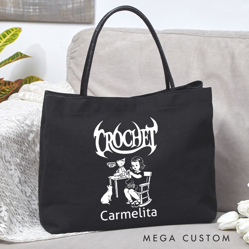 Personalized Crocheting Tote Bag Crocheting Lover Bag with Name Yarn Lovers Canvas Bag Knitter Gift Crocheter Gift