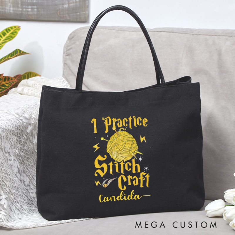 Personalized I Practice Stitch Craft Tote Bag Crocheting Lover Bag wit