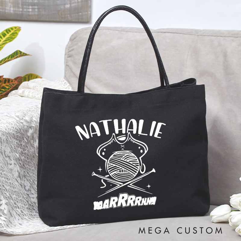 Personalized Funny Knitting Tote Bag Yaarrrnn Yarn Pirate Bag Crocheting Bag with Name Yarn Lovers Canvas Bag Knitter Gift Crocheter Gift