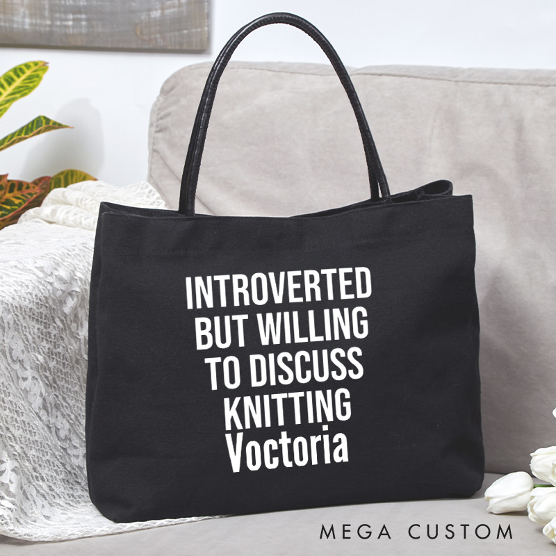 Personalized Introverted But Willing To Discuss Knitting Tote Bag Crocheting Lover Bag Knitting Bag Yarn Lovers Bag Knitter Gift Crocheter Gift