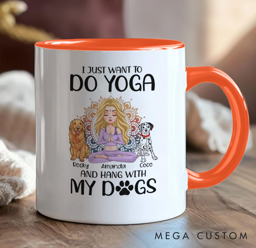 Personalized Yoga Mug with Dogs Can Custom Pet Names and People Name Perfect Gift for Yoga Lovers and Dog Owners