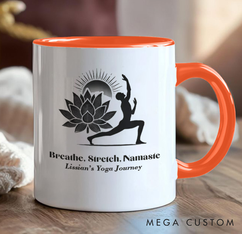 Personalized Yoga Mug – Elegant Lotus & Warrior Pose Design, Custom Name Option, Perfect Gift for Yoga Enthusiasts and Mindfulness Lovers