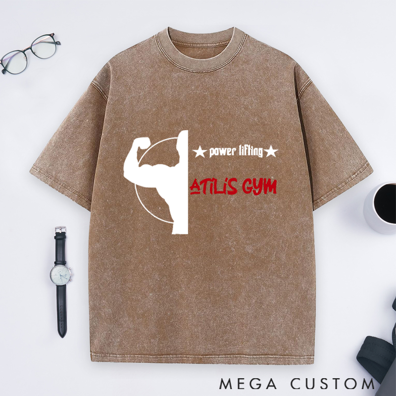 Personalized Gym Washed T-Shirts with Powerlifting Strength and Muscle Design for Fitness Enthusiasts Bodybuilders and Gym Lovers