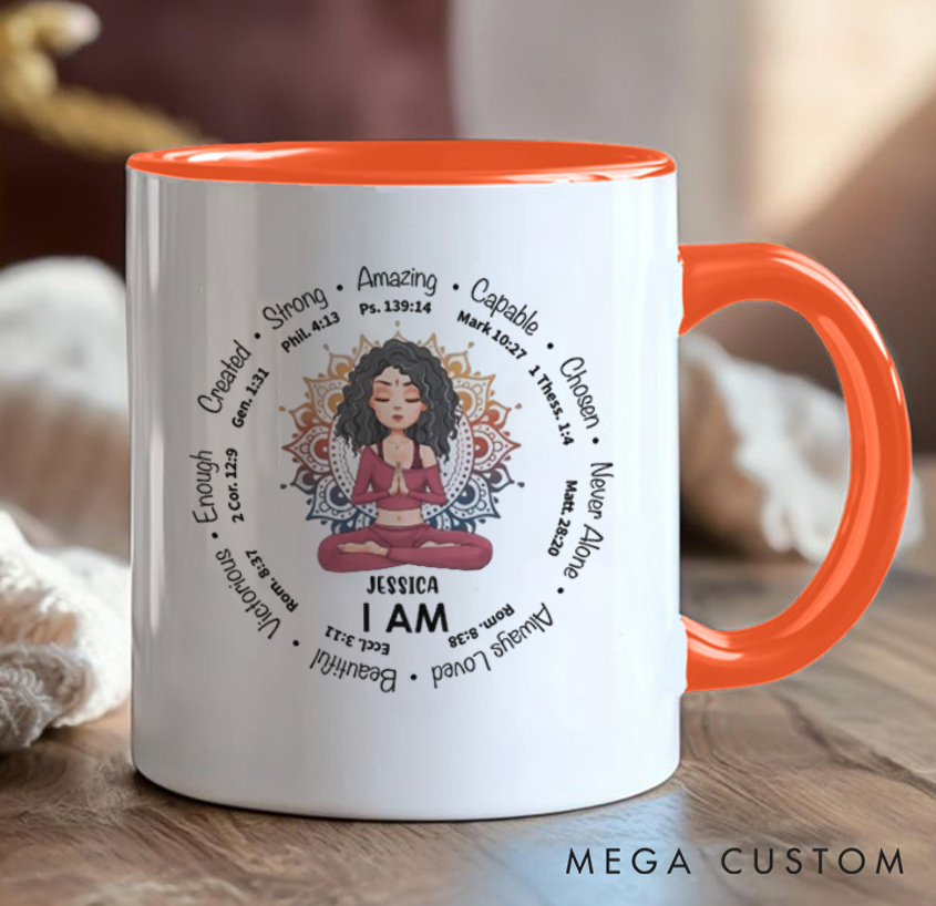 Personalized Inspirational Mug Can Custom Name, Positive Affirmations & Bible Verses Design, Perfect Gift Yoga Lovers