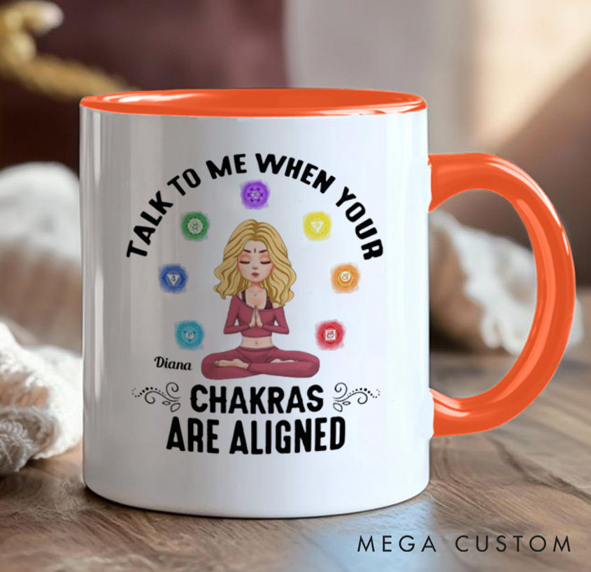 Personalized Chakra Mug – Custom Name, Fun 'Talk to Me When Your Chakras Are Aligned' Design, Perfect Gift for Yoga & Meditation Lovers