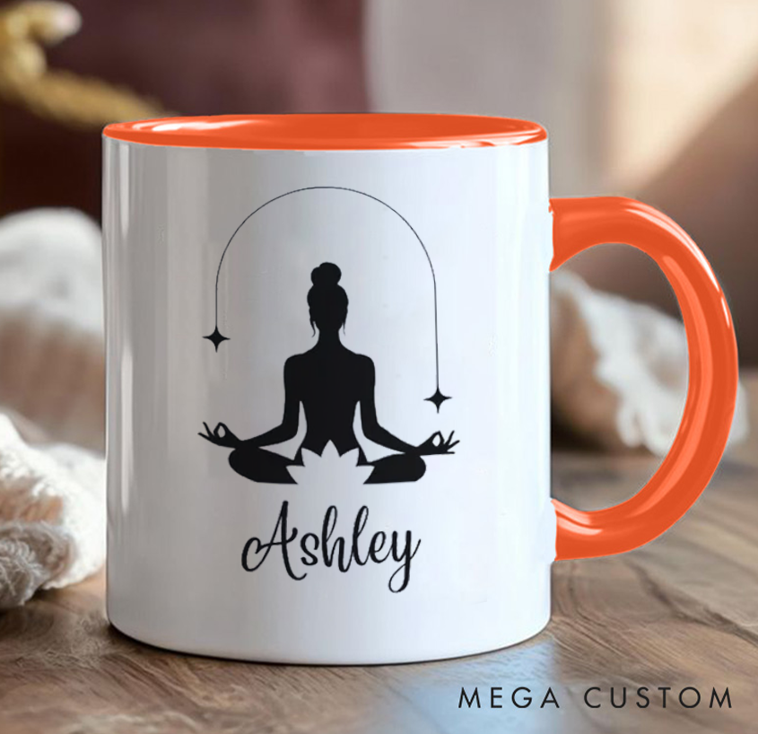 Personalized Yoga Mug Minimalist Meditative Design, Can Custom Name, Perfect Gift for Yoga Enthusiasts & Mindfulness Lovers