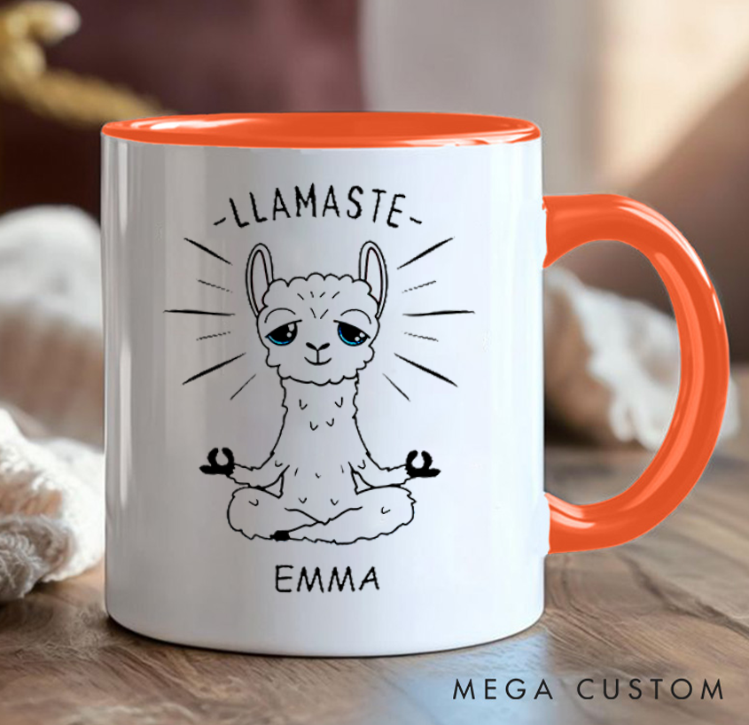 Personalized Llamaste Yoga Mug Cute Meditating Llama Design Can Custom Name Perfect Gift for Yoga Lovers & Fun Daily Use