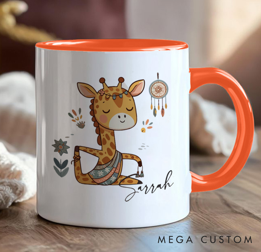 Personalized Yoga Giraffe Mug Cute Meditative Design with Dreamcatcher Can Custom Name Perfect Gift for Animal & Yoga Lovers