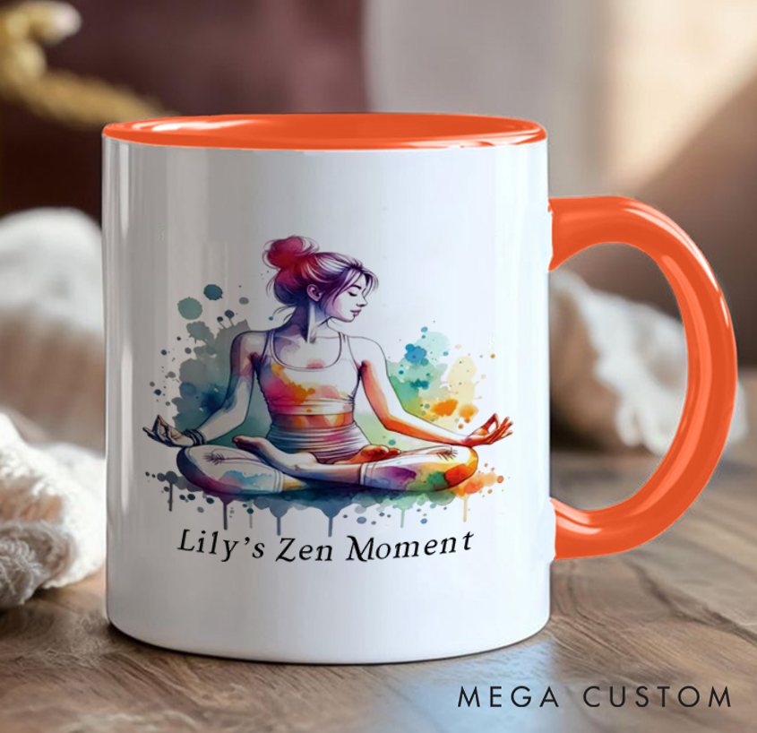 Personalized Zen Yoga Mug Vibrant Watercolor Meditation Design Custom Name Perfect Gift for Yoga & Art Enthusiasts