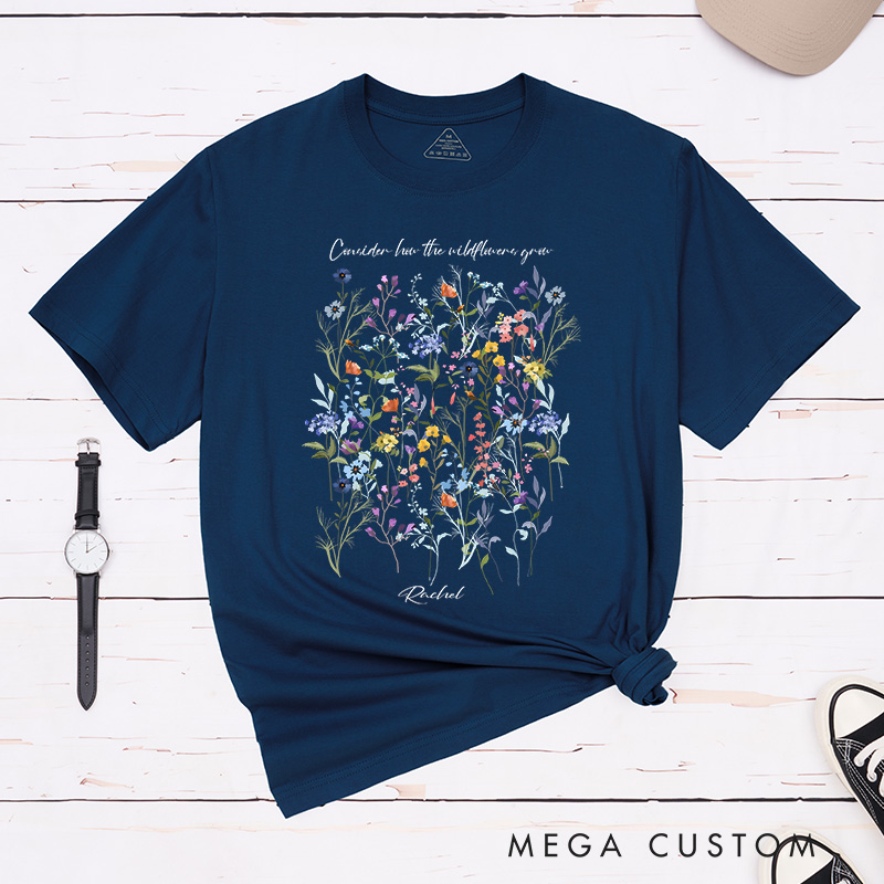 Personalized Botanical Floral Wildflowers Classic T-Shirt Cotton Boho Cottagecore Tee Religious Gift Birthday Gift for Christian Women