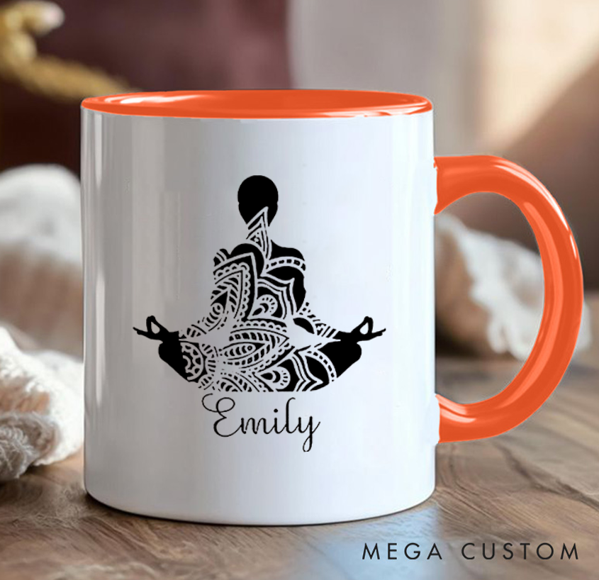 Personalized Yoga Mug Elegant Mandala Meditation Design Custom Name Perfect Gift for Mindfulness & Yoga Enthusiasts