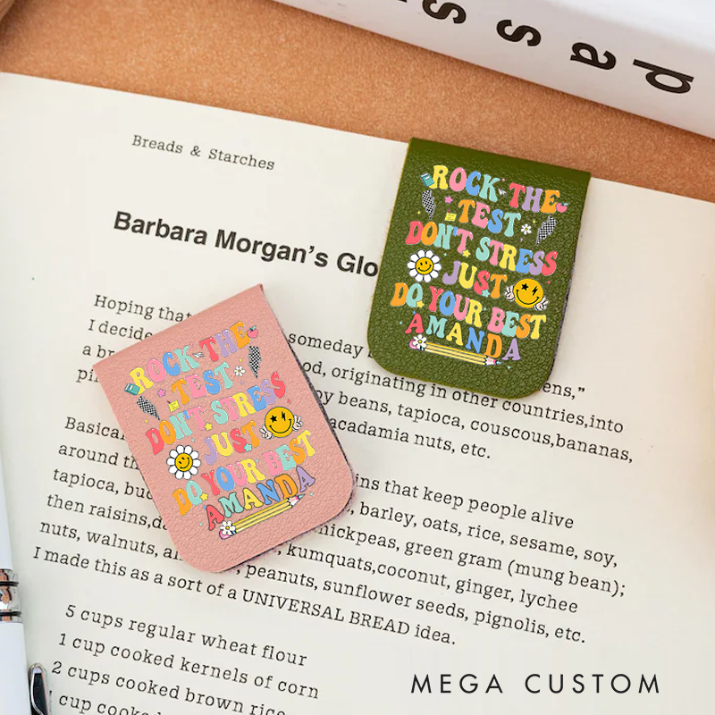 Personalized Teacher Leather Magnetic Bookmark Rock the Test Don't Stress Just Do Your Best Encouraging Design Gift for Teachers