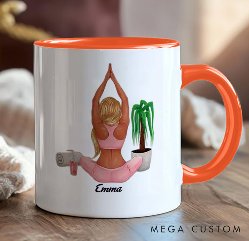 Personalized Yoga Mug Relaxing Home Yoga Design with Plant Can Custom Name Perfect Gift for Yoga Enthusiasts & Wellness Lovers