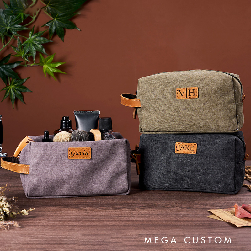 Personalized Large Capacity Men's Travel Portable Canvas Toiletry Bag Gift for Him