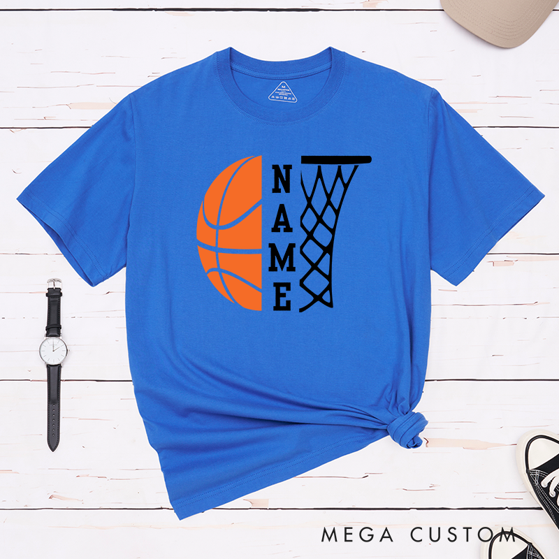 Personalized Basketball T-Shirt with Custom Name Featuring a Bold Basketball Graphic and Stylish Hoop Design for a Unique Sports Look