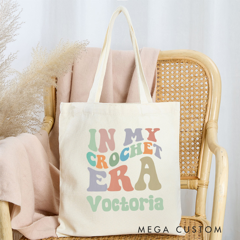Personalized In My Crochet Era Tote Bag Crocheter Canvas Bag Knitter Bag Yarn Lover Gift Crochet Lover Gift Knitting Lover Gift