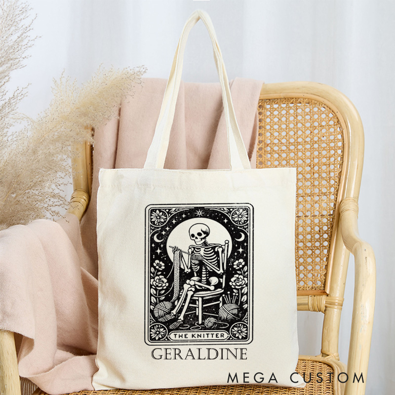 Personalized The Knitting Tote Bag The Knitter Tarot Card Canvas Bag Yarn Lover Bag for Knitting Lover Gift