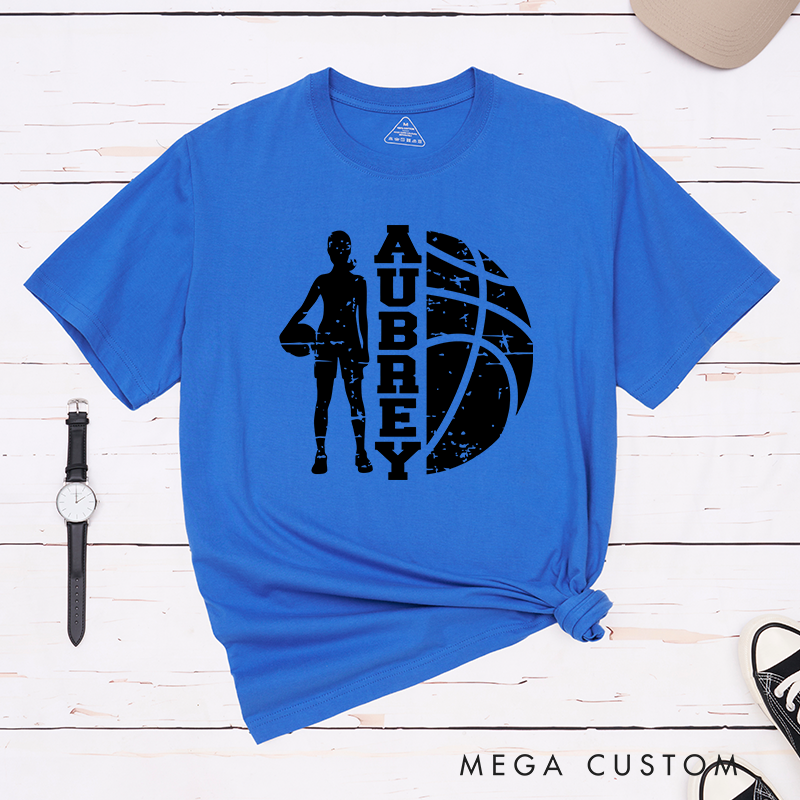 Personalized Basketball T-Shirt Featuring a Player Silhouette Bold Basketball Graphic and Custom Name for a Unique and Stylish Sportswear Look