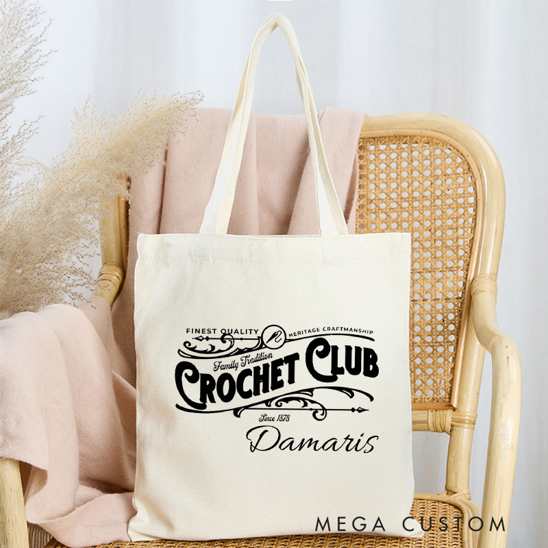 Personalized Crochet Club Tote Bag Yarning Canvas Bag Custom Crochet Lover Bag with Name Yarn Lover Gift Crocheting Gift