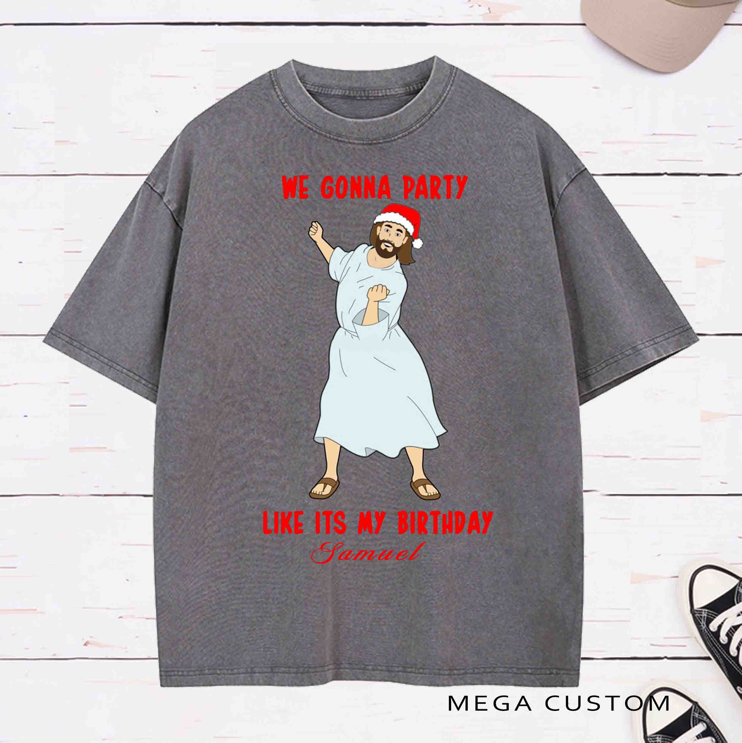 Personalized Character Jesus  Birthday Washed T-Shirt with Name Birthday Easter Gift for Christian