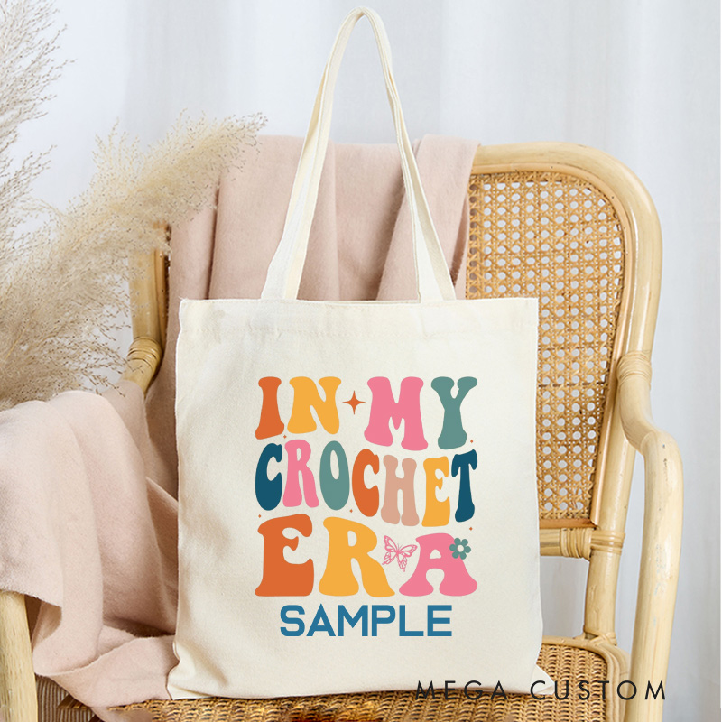 Personalized Crochet Era Tote Bag Custom Canvas Bag with Name Crocheting Bag Yarning Bag Knitter Gift Crocheting Lover Gift