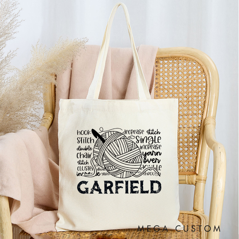 Personalized Crochet Typography Tote Bag Yarning Bag Custom Canvas Bag with Name Crochet Lover Bag Yarn Lover Gift Knitting Gift Crocheting Gift