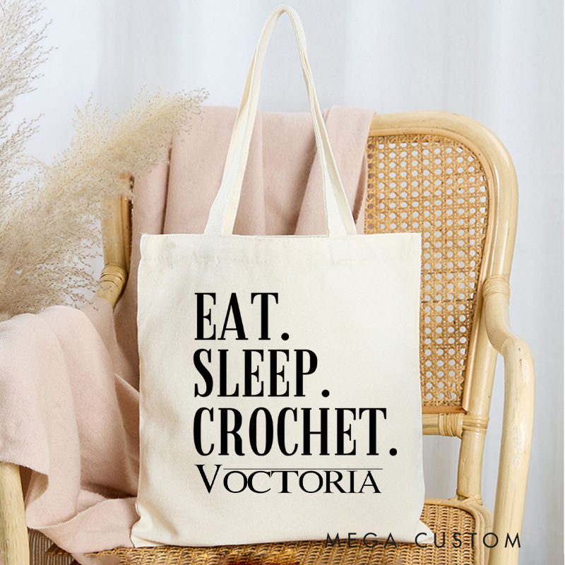 Personalized Eat Sleep Crochet Tote Bag Custom Canvas Bag with Name Crocheting Bag Yarning Bag Knitting Lover Gift Crocheting Lover Gift