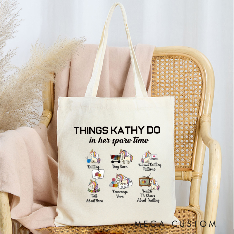 Personalized Things I Do In My Spare Time Tote Bag Canvas Bag Crocheter Bag Yarning Bag Knitting Lover Gift Crocheting Lover Gift