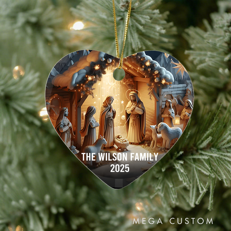 Personalized Nativity Ceramic Christmas Ornament with Name and Years Christian Christmas Tree Decor Christian Nativity Scene Religious Ornament Gift 