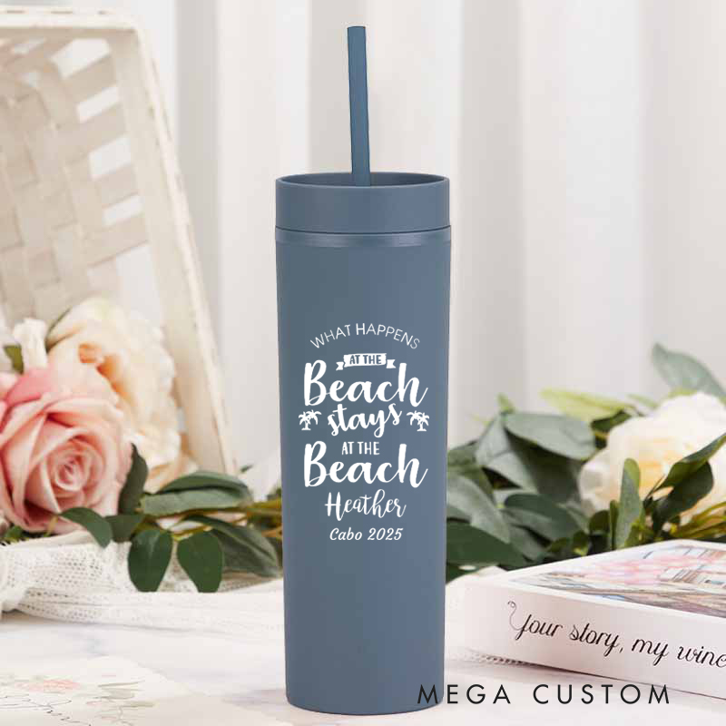 Personalized Stays at the Beach Skinny Tumbler Cups for Traveling Lovers Beach Vacation Gift for Travel Lovers